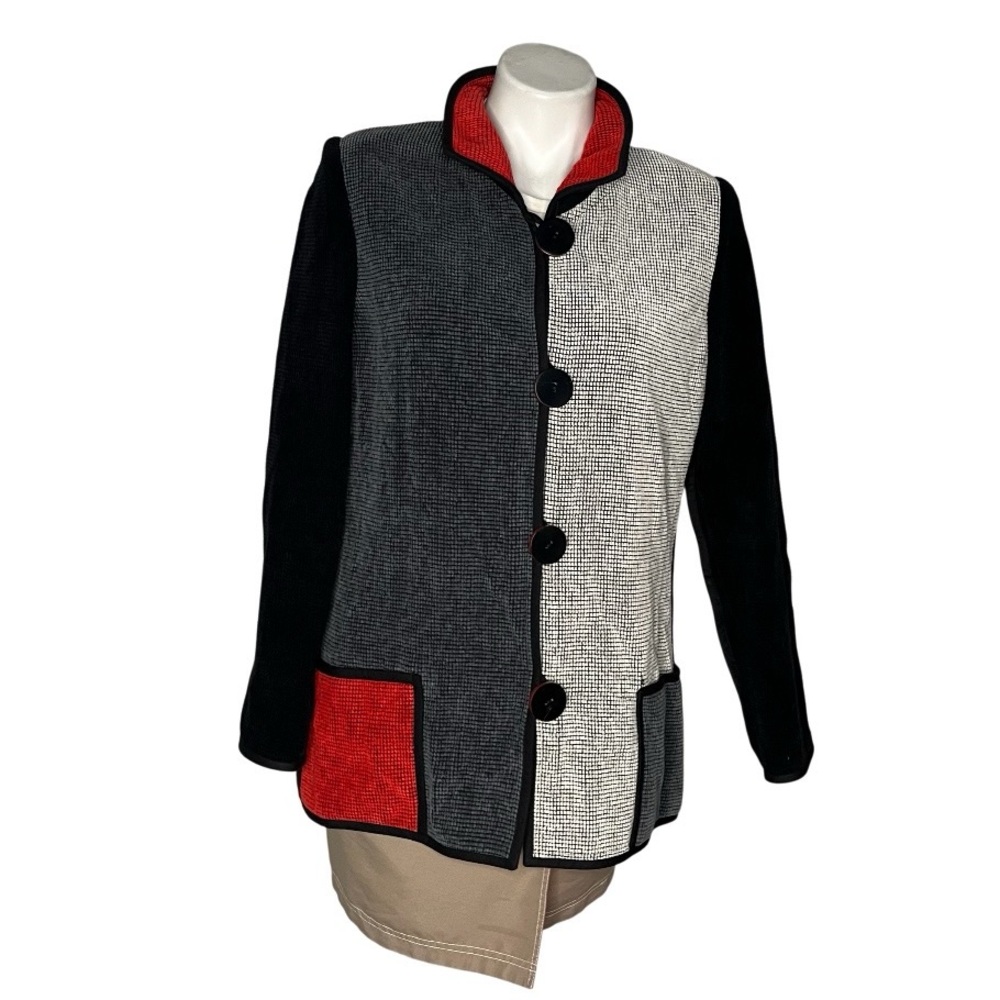 ANNIKKI KARVINEN Finland Jacket Colorblock Poppana Art To Wear Button Size Small